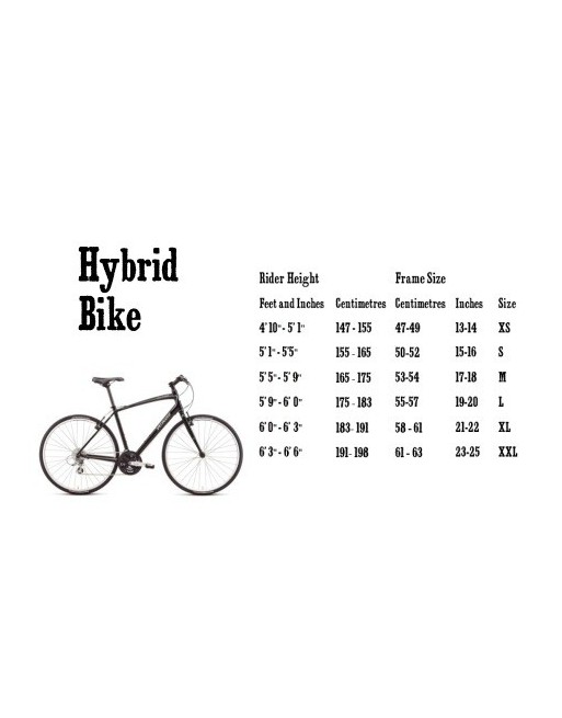 Bicycle Frame Size Chart Hybrid