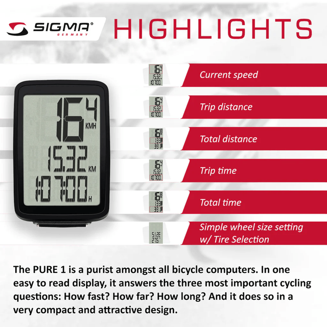 SIGMA PURE 1 ATS Cycle Computer - black / white
